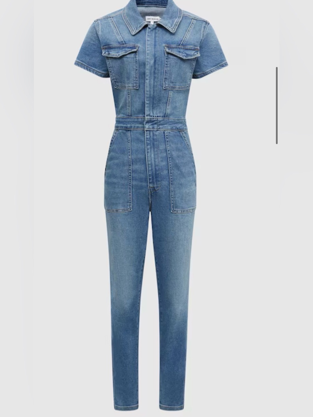 Good American Light Blue Short-Sleeve Denim Jumpsuit